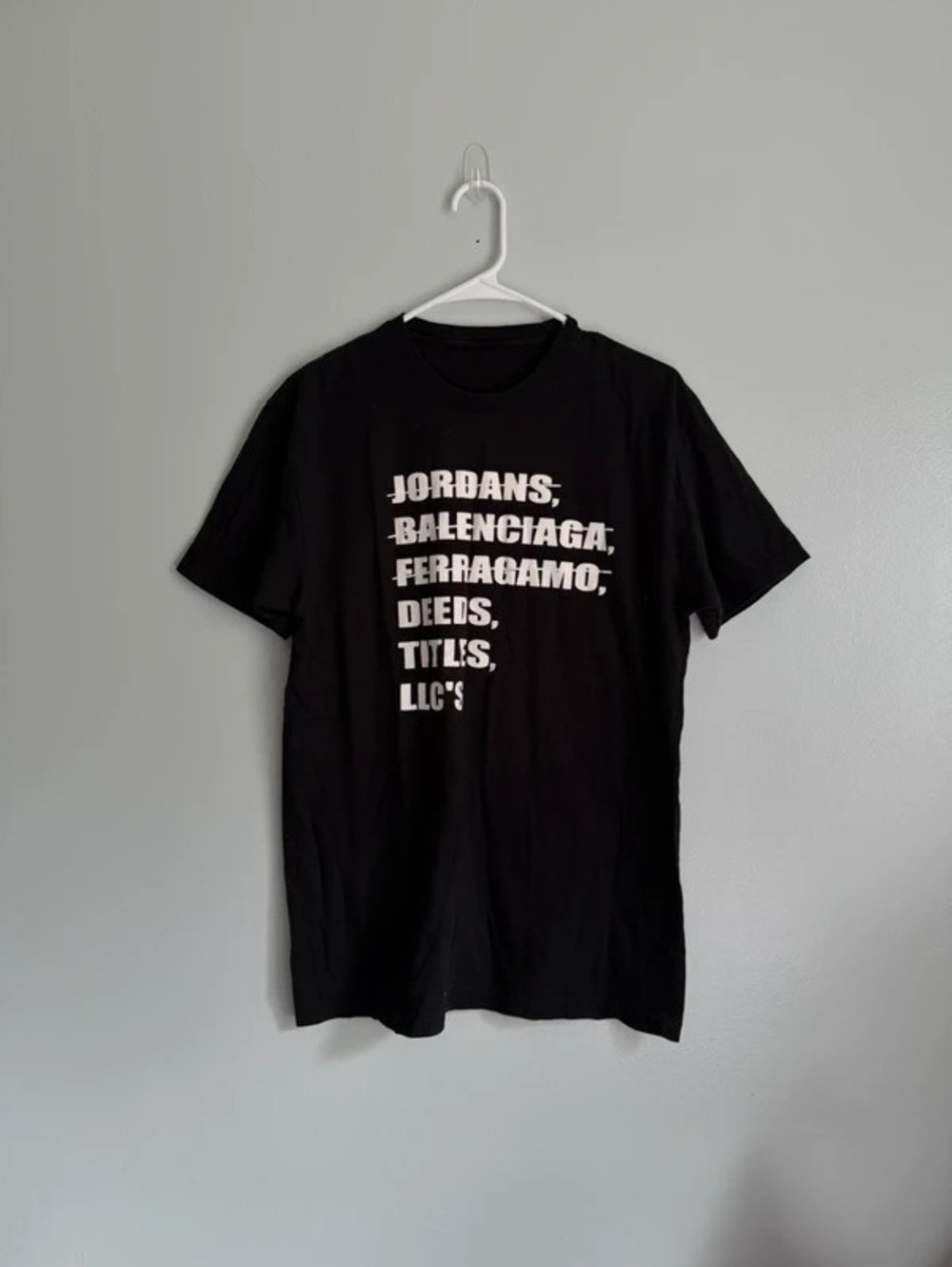 Men’s XL Black Jordans Balenciaga Ferragamo Deeds Titles LLCs Graphic Tee